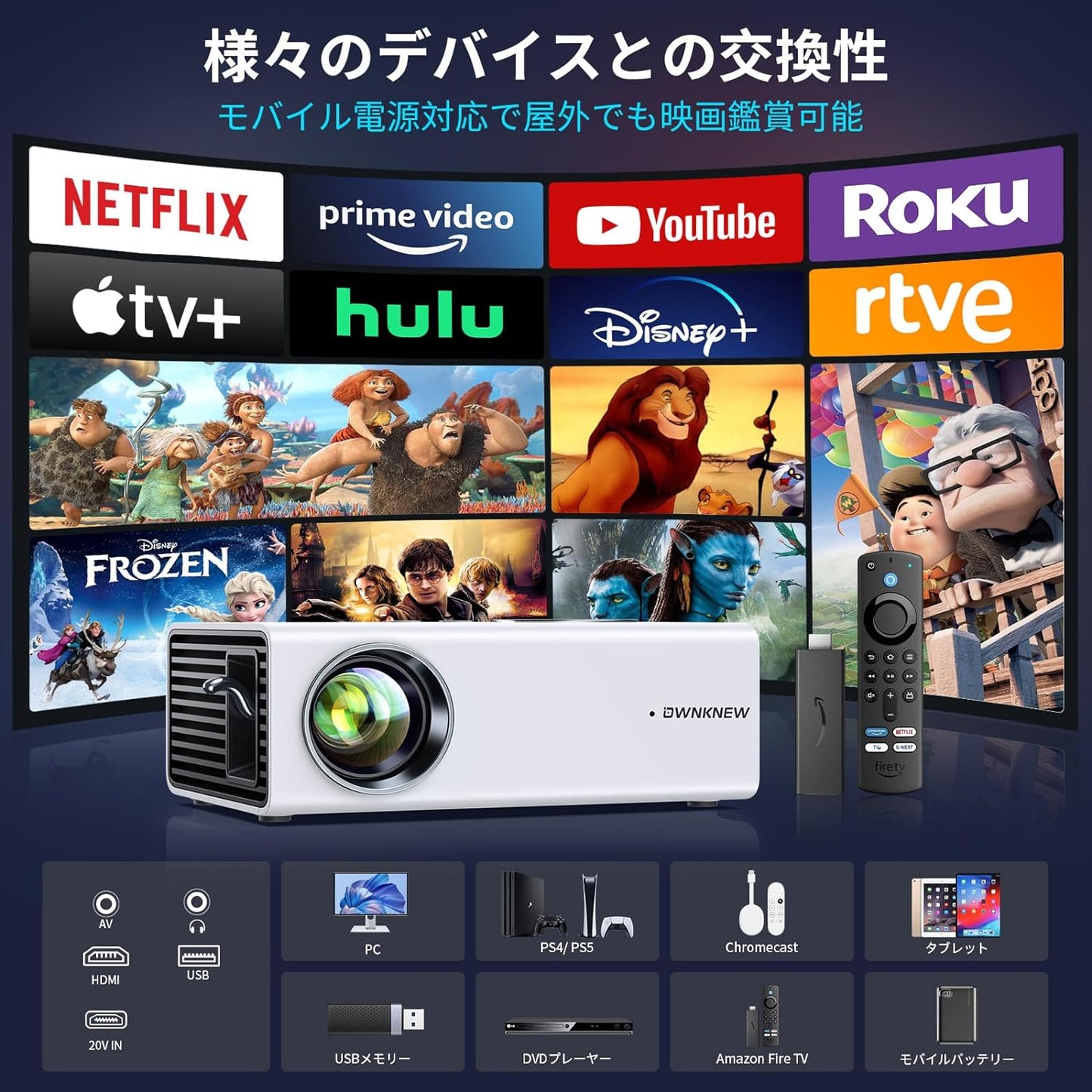 【2024新登場&超小型】OWNKNEW プロジェクター 13000LM高輝 5GWiFi Bluetooth5.3 1080P 4K対応 ミニ軽量 家庭用 短距離投影 ホームプロジェクター 台形補正 50%ズーム HiFiスピーカー 天井吊り可 IOS/Android/DVD/パソコン/PS4/USB/HDMI/SWITCH/PS機/接続可 プレゼント